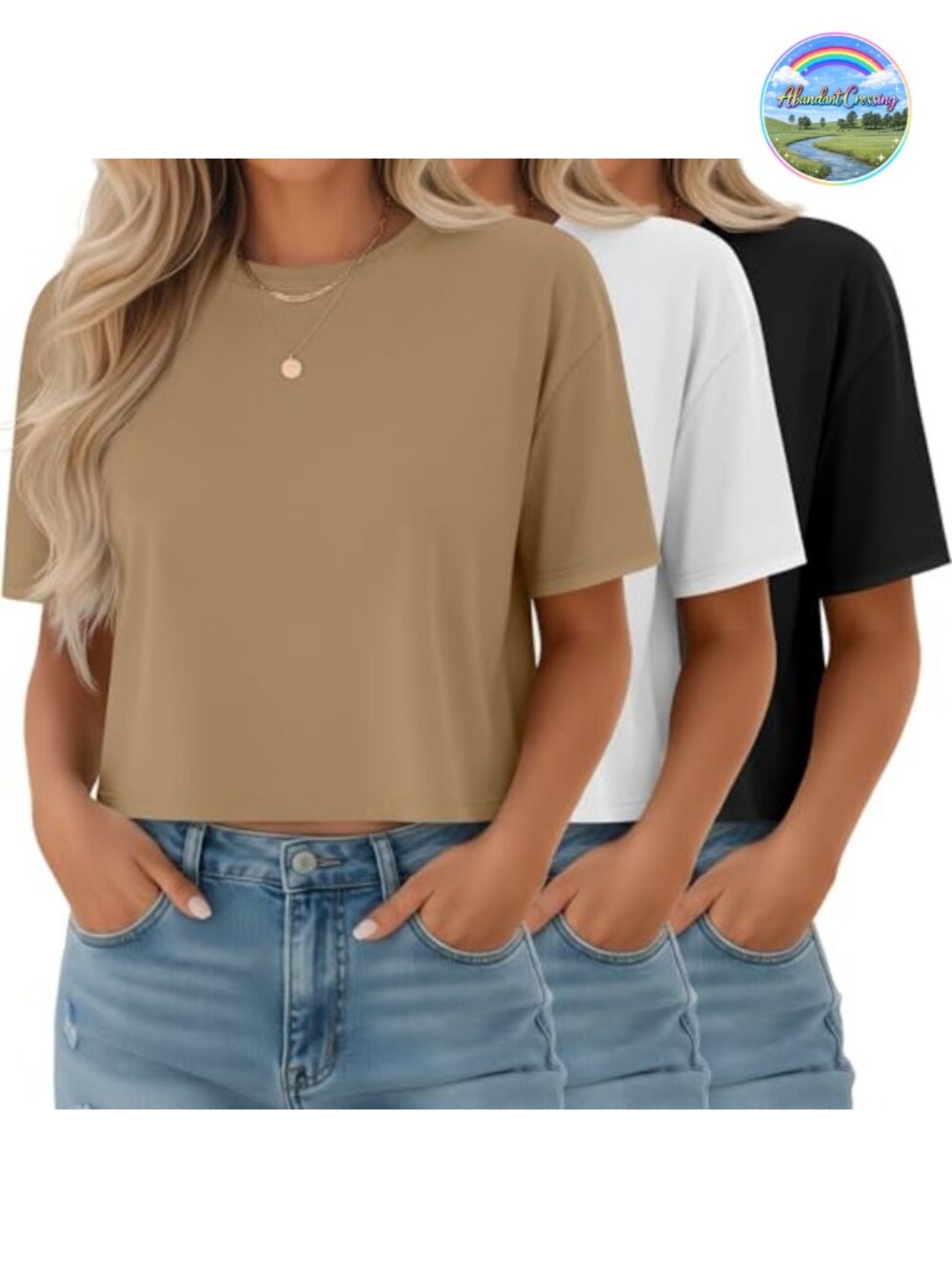 3 Pack Women's Half Sleeve Crop Tops Soft Lightweight Breathable